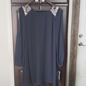 Navy blue dress with gold sequins